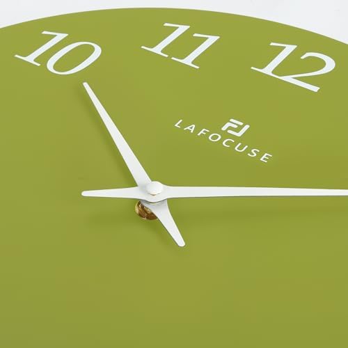 Lafocuse 12 Inch Wooden Minimalist Olive Green Wall Clock Battery Operated - Image 7