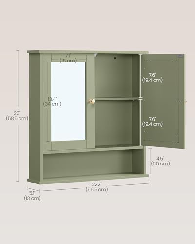 VASAGLE Bathroom Cabinet with Mirror, Wall-Mounted, 2 Mirrored Doors - Image 3