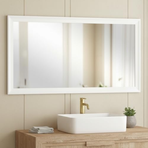 CULER White Wall Mirror for Bathroom, Rectangle 55 x 30 inch Hanging Vanity by Culer