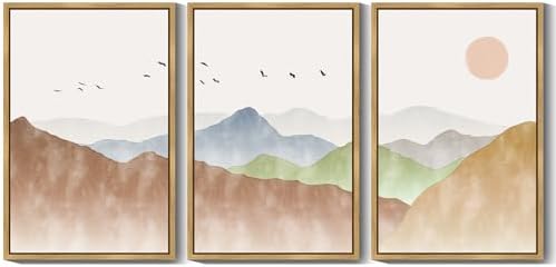 KUVIOKE Landscape Mountain Range Wall Art 24x 36in Large Set Watercolor Ink - Image 5