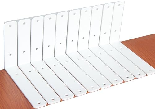 10 Pack - L 8" x H 6" x W1.5, 5mm Thick White L Shelf Bracket, Iron Shelf by MHMYDZ