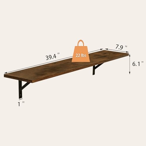 DINZI LVJ Long Wall Shelves, 39.4Inch Wooden Wall Mounted Shelves - Image 3