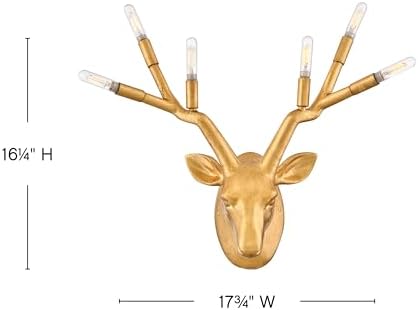 Hinkley Stag 6-Light Wall Sconce Deer Head w/Antlers, Distressed Brass - Image 2