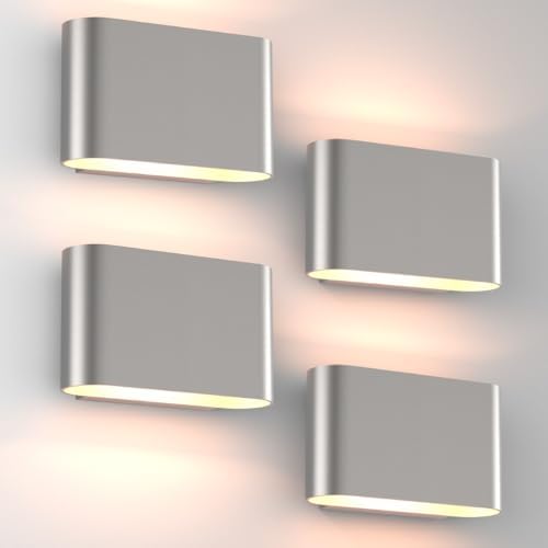 Aipsun Nickel Modern LED Wall Sconces 4 Packs Indoor Wall Lights Hardwired Up by Aipsun