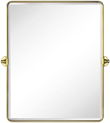 Farmhouse Pivot Rectangle Bathroom Mirror Brushed Gold Metal Framed Tilting - Image 4