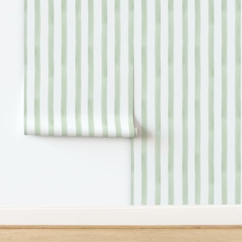 Spoonflower Light Sage Stripe Peel and Stick Wallpaper - Image 4