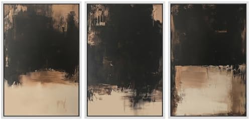 MUDECOR Framed Canvas Print Wall Art Dark Abstract Black and Beige Minimalist by MUDECOR