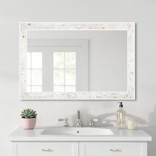White Framed Rectangle Bathroom Mirror 24x36 Inch - Image 2