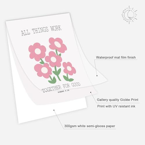 Habseligkeit Pink Flower Wall Art Prints, Retro Wall Decors - Image 3