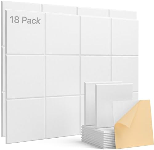 Soundsbay Self-Adhesive Soundproof Wall Panels 18 Pack 12"x12" White by Soundsbay