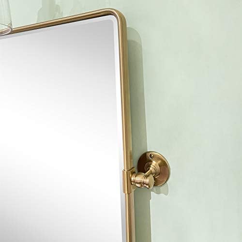 Farmhouse Gold Metal Framed Pivot Rectangle Bathroom Mirror Rounded Rectangluar - Image 4