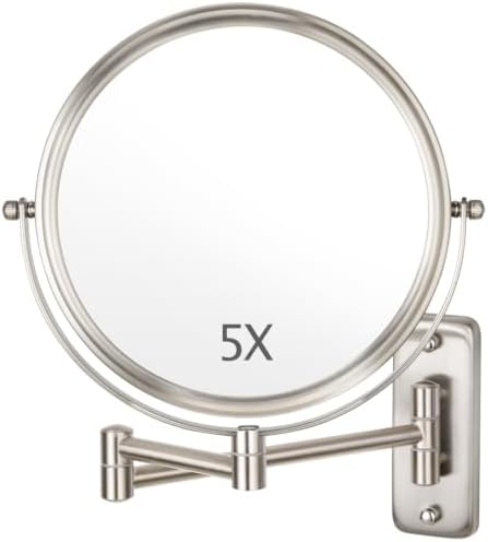 Wall Mounted Makeup Mirror, 1X/5X Magnifying Mirror Double Sided, 8 Inch by ALHAKIN