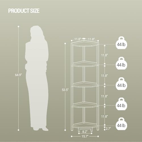 Hzuaneri Corner Shelf Stand 5-Tier Corner Bookshelf Storage Standing Shelf - Image 2
