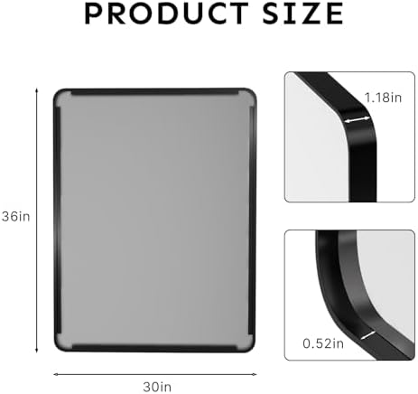 36"x30" Bathroom Vanity Mirror for Wall Aluminum Framed Farmhouse Rectangle - Image 3