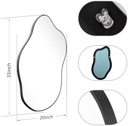 20x33 Inch Irregular Black Bathroom Wall Mirror Asymmetrical Vanity Mirror - Image 3