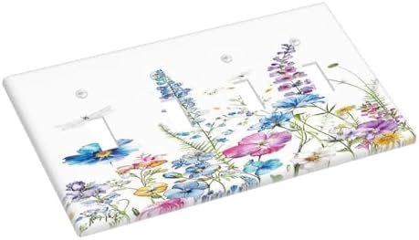 Light Switch Covers Boho Colorful Flowers Plants And Dragonflies Quad Toggle 4 - Image 3