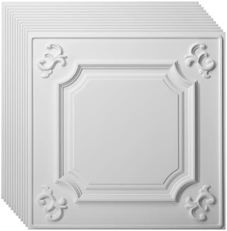 Art3d 12-Pack Waterproof Drop Relief Ceiling Tiles, 24 x 24 in, Cloud-White by Art3d