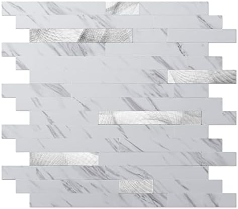Art3d Faux Stone Peel & Stick Backsplash Tile, Plain White Marble by Art3d