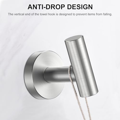 SetSail Towel Hooks for Bathrooms Screw-in 4 Packs Brushed Nickel Bathroom - Image 5