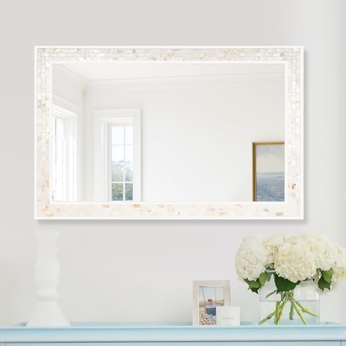 White Framed Bathroom Coastal Mirror 26x40 Inch - Image 5