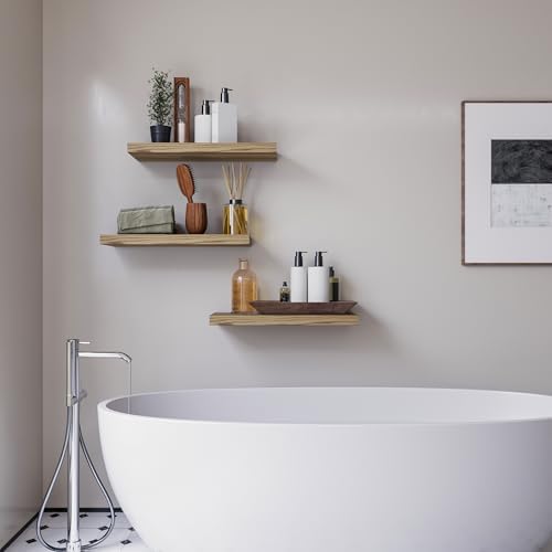 Floating Shelves for Wall Set of 3, 16 Inch Light Brown Shelves Bedroom - Image 6