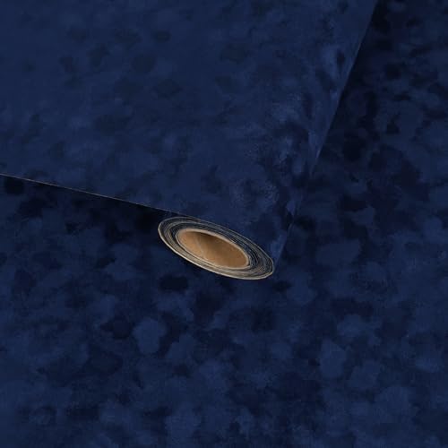 Navy Blue Curshed Velvet Wallpaper Self Adhesive Felt Fabric by VaryFloral