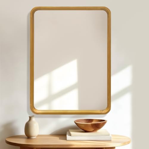 Wood Bathroom Mirror for Wall Rectangle Natural 30 x 40 Inch - Image 6