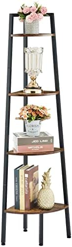 Hoctieon Corner Shelf, 4-Tier Corner Bookshelf, Rustic Ladder Shelf, Industrial - Image 5