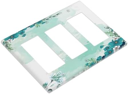 Light Switch Covers Blue Green Flowers Light Green Watercolor Patterns 3 Gang - Image 3