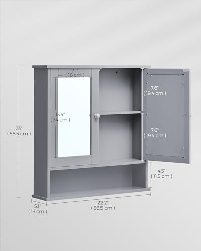 VASAGLE Bathroom Cabinet with Mirror, Wall-Mounted, 2 Mirrored Doors - Image 3