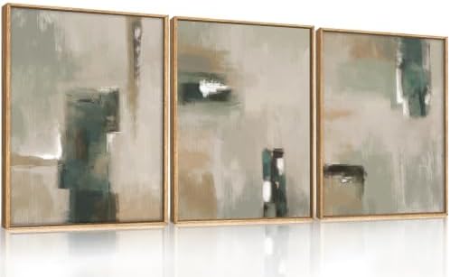 Abstract Green Brown Framed Canvas Wall Art, Modern Brush Stoke Wall Decor - Image 6