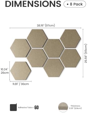 Fluxynara 8-Pack Hexagon Felt Bulletin Board Tiles, Olive Brown - Image 2