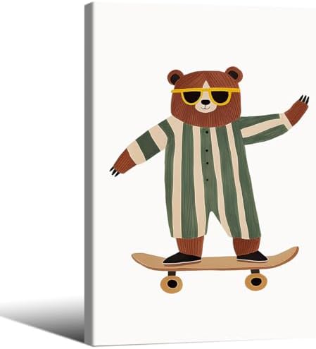 Cool Skateboarding Bear Wall Art Funny Cute Animal Canvas Poster 16x24 inch by Unknown