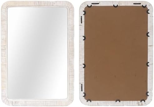 FUIN 20" x 30" Rattan Wicker Rectangle Wall Mounted Bathroom Mirror - Image 3