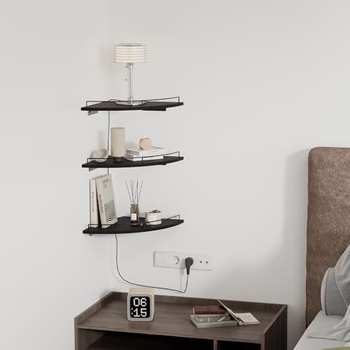JJL Corner Shelf with Rails, 3-Tier Fan-Shaped Floating Corner Shelf Wall - Image 4