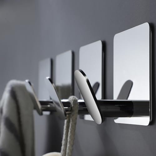 DELITON Adhesive Towel Hooks, 4 Pack Stainless Steel 26lb Max Mirror Silver - Image 2