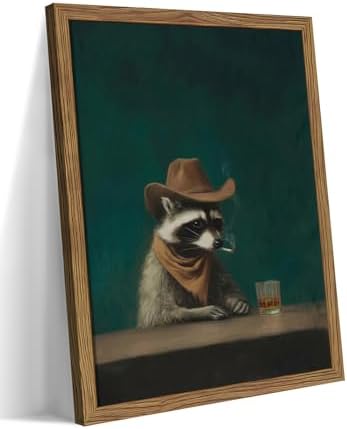Framed Vintage Cowboy Raccoon Wall Art, Melancholy Raccoon by Unknown