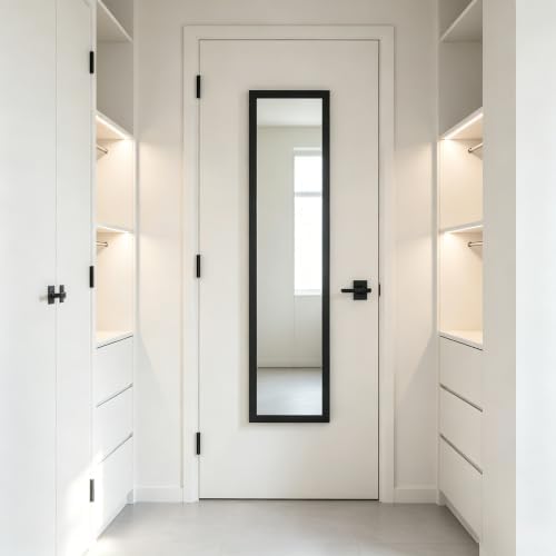 13.5"x49.5" Black Framed Wall & Door Mount Full Length Mirror by Unknown