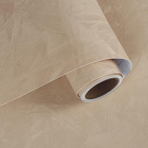 VaryPaper Light Beige Brown Crushed Velvet Wallpaper Peel and Stick 15.7"x78.7" by VaryPaper