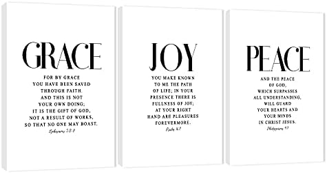 3 Piece Inspirational Wall Art White Motivational Mindset Picture, Quote "Grace by GUTTATYART