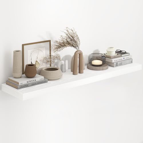 Fun Memories 48 Inch Floating Shelves in White, 9.3 Inch Deep Wall Shelves by FunMemories