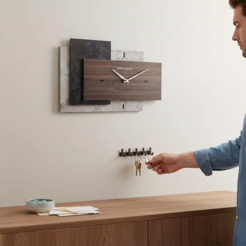 Westclox Modern Fusion Wall Clock – Layered Wood and Marble-Inspired Design - Image 7