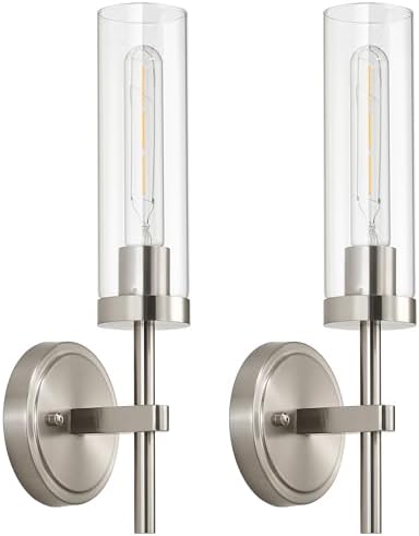 SANTOSTOCK Brushed Nickel Wall Sconces Set of 2, Hardwired Bathroom Sconces by SANTOSTOCK