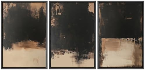 MUDECOR Framed Canvas Print Wall Art Dark Abstract Black and Beige Minimalist - Image 2