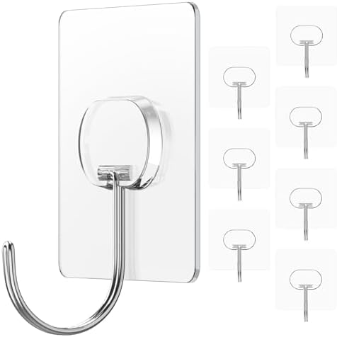 Adhesive Wall Hooks No Drill Large Clear Heavy Duty, 13LB Sticky 8 Pack by JINSHUNFA