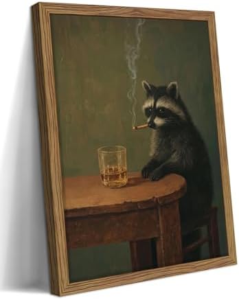 Framed Vintage Raccoon Wall Art, Moody Raccoon Canvas Prints, Funny Dark by FSYSART