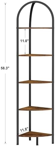 Homhedy 5-Tier Arched Corner Shelf Stand, Wall Corner Bookshelf - Image 3