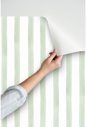 Spoonflower Light Sage Stripe Peel and Stick Wallpaper - Image 3