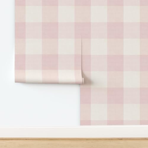 Spoonflower Pink Plaid Faux Peel and Stick Wallpaper - Image 4