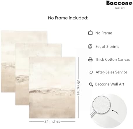 Baccone Beige Abstract Wall Art Set of 3 Neutral Canvas Wall Art Prints Boho - Image 2